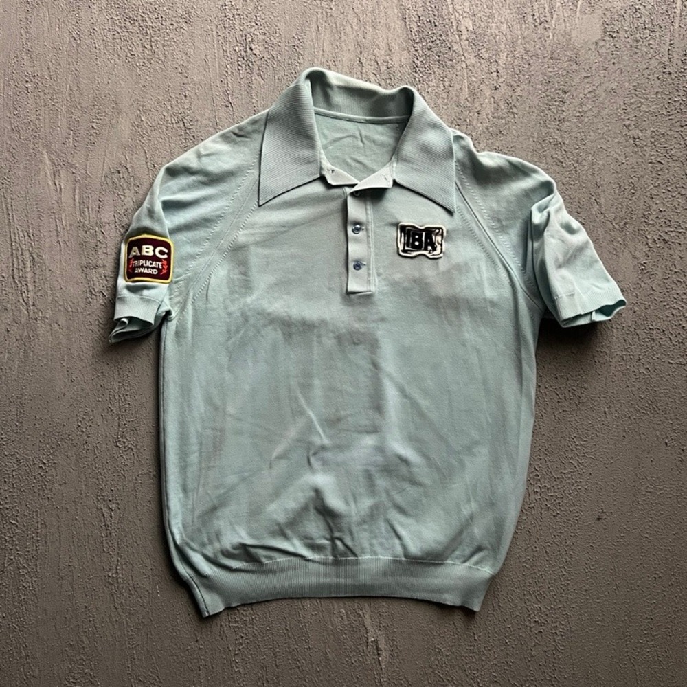 Vintage Bowling Shirt Medium Blue 1970s Chainstitch Polo USA